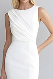 Ivory Satin Bodycon Krótka Sukienka Robocza Bez Rękawów