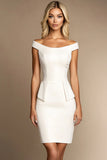 Ivory bodycon z odkrytymi ramionami satynowa krótka sukienka robocza