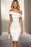Ivory bodycon z odkrytymi ramionami satynowa krótka sukienka robocza