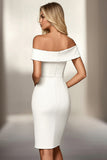 Ivory bodycon z odkrytymi ramionami satynowa krótka sukienka robocza