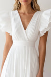 Ivory Chiffon Linia plisowana krótka formalna sukienka z falbankami