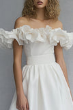Off The Shoulder Linia Falbaniasta Biała Sukienka Dyplomowa