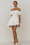 Off The Shoulder Ruffled A Line Biała Sukienka Dyplomowa
