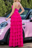 Halter Fuchsia A Line Warstwowa sukienka imprezowa