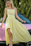 Żółte ramiączka spaghetti Ruched A Line Party Dress