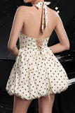 Kość słoniowa Halter Polka Dots Sukienka koktajlowa A Line