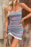 Kolorowa krótka letnia sukienka Bodycon ze sznurkiem
