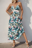 Zielona letnia sukienka w kwiaty Halter A Line