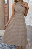 Kahki Halter Letnia sukienka midi A line