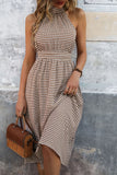 Kahki Halter Letnia sukienka midi A line
