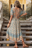 Czerwona letnia sukienka z nadrukiem A Line V Neck