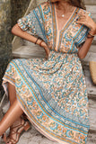 Czerwona letnia sukienka z nadrukiem A Line V Neck