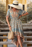 Czerwona letnia sukienka z nadrukiem A Line V Neck