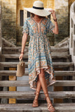 Czerwona letnia sukienka z nadrukiem A Line V Neck