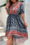 Czerwona letnia sukienka z nadrukiem A Line V Neck
