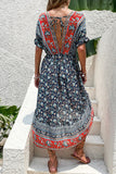 Czerwona letnia sukienka z nadrukiem A Line V Neck