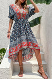Czerwona letnia sukienka z nadrukiem A Line V Neck