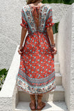 Czerwona letnia sukienka z nadrukiem A Line V Neck