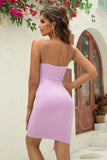 Bodycon Liliowa Satynowa Sukienka Koktajlowa Z Kwiatem 3D