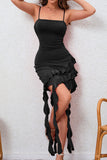 Bodycon Czerwona Satynowa Sukienka Koktajlowa Z Falbankami