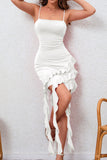 Bodycon Czerwona Satynowa Sukienka Koktajlowa Z Falbankami
