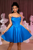 Gorset bez ramiączek A line Royal Blue Cocktail Dress Z Koralikami
