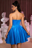 Gorset bez ramiączek A line Royal Blue Cocktail Dress Z Koralikami