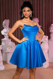 Gorset bez ramiączek A line Royal Blue Cocktail Dress Z Koralikami