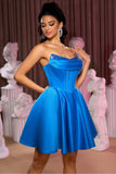 Gorset bez ramiączek A line Royal Blue Cocktail Dress Z Koralikami