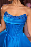 Gorset bez ramiączek A line Royal Blue Cocktail Dress Z Koralikami