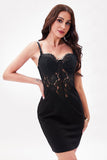 krótka sukienka na ramiączka spaghetti Bodycon z aplikacjami