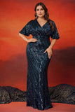 Błyszcząca Granatowa Długa Sukienka Dla Matki Matki Panny Młodej Plus Size