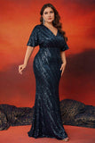 Błyszcząca Granatowa Długa Sukienka Dla Matki Matki Panny Młodej Plus Size