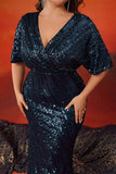 Błyszcząca Granatowa Długa Sukienka Dla Matki Matki Panny Młodej Plus Size