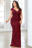 Błyszcząca bordowa długa sukienka dla matki panny młodej plus size