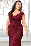 Błyszcząca bordowa długa sukienka dla matki panny młodej plus size