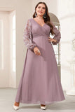 Fioletowa Szyfon Kształcie Litery A Plus Size Długa Sukienki Na Wesele z Appliques