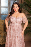 Róż plus size długa sukienka dla matki panny młodej z aplikacjami