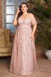 Róż plus size długa sukienka dla matki panny młodej z aplikacjami