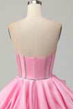Różowa sukienka Bodycon Sweetheart Satin Gorset Homecoming z cyrkoniami