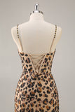 Kahki Leopard Gorset Bodycon Krótka sukienka na powrót do domu z cekinami