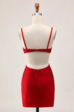 Elegancka czerwona sukienka bodycon z koralikami z wycięciem na powrót do domu
