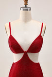 Elegancka czerwona sukienka bodycon z koralikami z wycięciem na powrót do domu