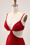 Elegancka czerwona sukienka bodycon z koralikami z wycięciem na powrót do domu