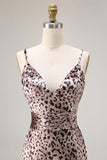 Długa sukienka na bal z rozcięciem – Mermaid Golden Leopard Spaghetti Straps