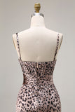 Długa sukienka na bal z rozcięciem – Mermaid Golden Leopard Spaghetti Straps