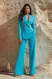 Blue Peak Lapel 2-częściowe satynowe damskie garnitury studniówkowe z kieszeniami