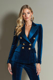 Królewskie niebieskie 2-częściowe damskie garnitury balowe z velvet peak lapel z rękawami
