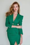 Ciemnozielone karbowane klapy 2-częściowe krótkie garnitury balowe Bodycon
