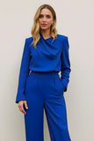Royal Blue 2-częściowe satynowe garnitury robocze z kieszeniami